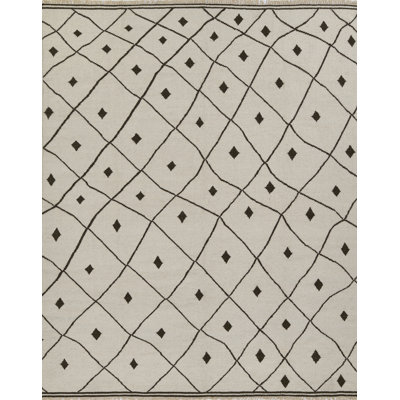  Tapis blanc en laine tissé à la main 5 pi x 7 pi 6 po Thompson Brookline