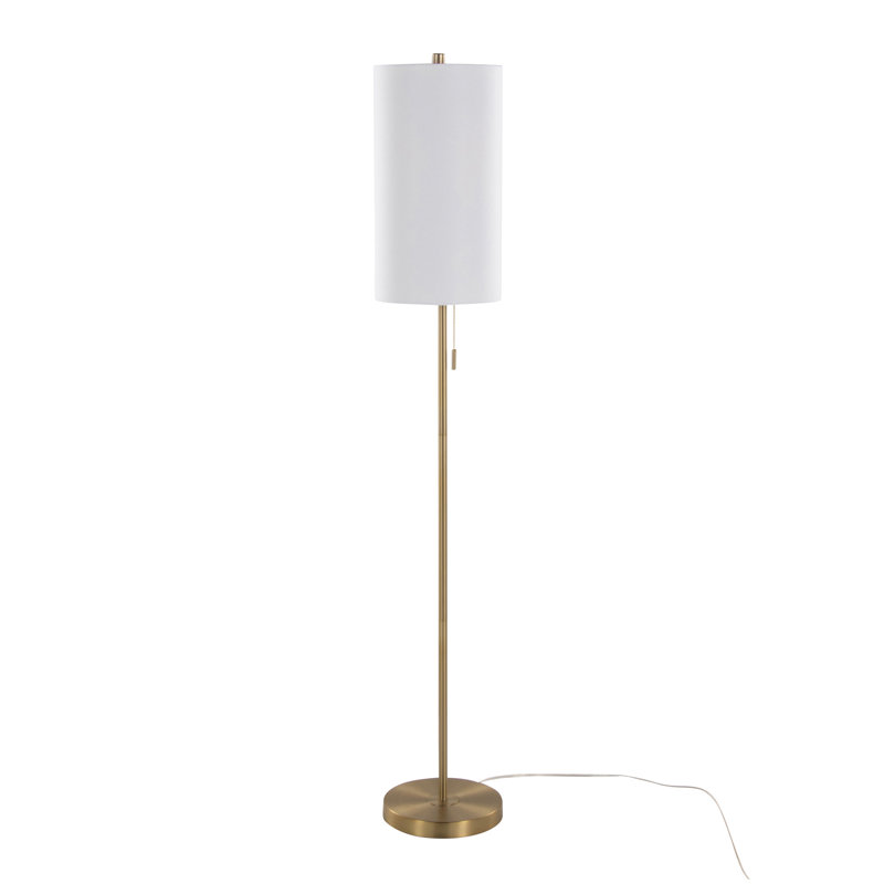 Lampe sur pied contemporaine 62 po en métal doré avec abat-jour en lin blanc Bounty, Doré