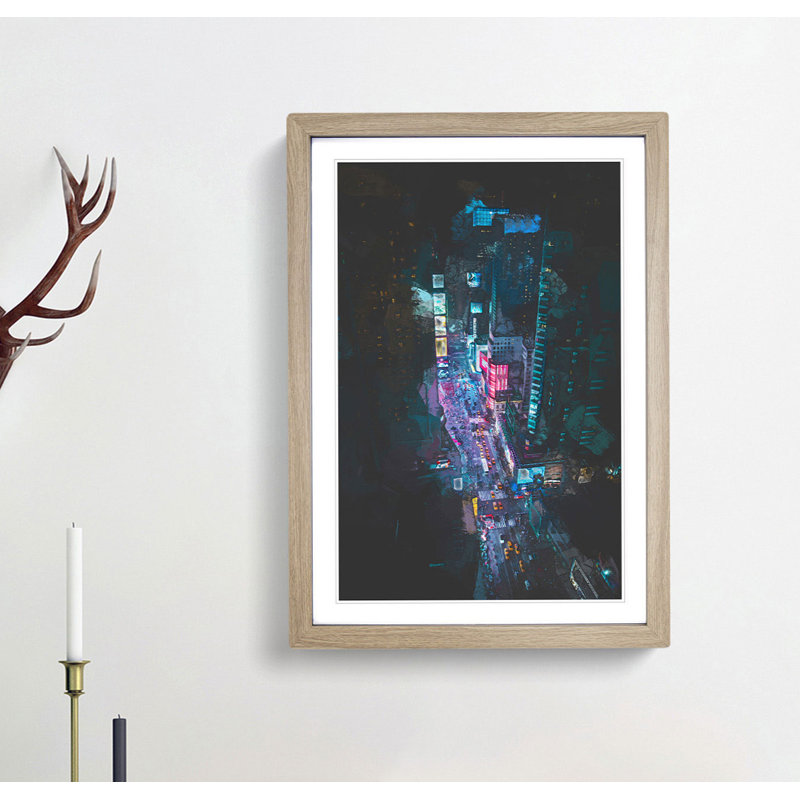 Looking at Times Square in New York in Abstract - Picture Frame Graphic Art Print, Oak, 76cm H x 50cm W x 2cm D