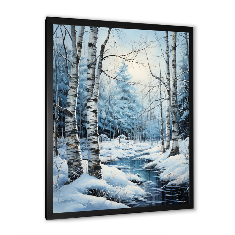 Birch Woods Winter Moonrise V, Cadre photo noir, H 20 po x l 12 po