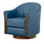 Fauteuil demi-tonneau pivotant rembourré en cuir végétalien de 28 po de largeur avec base en bois massif-935106334
