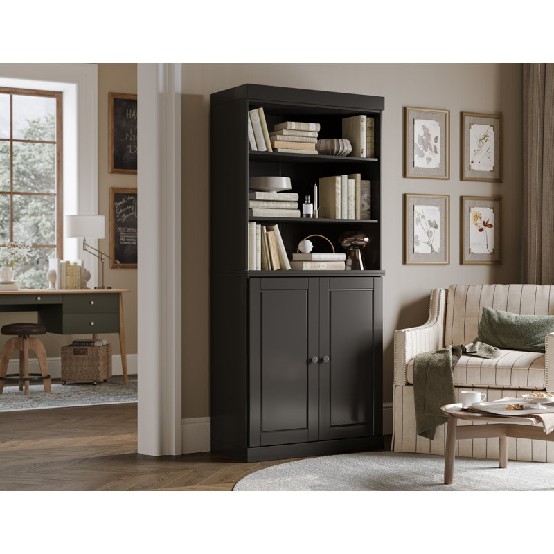 Victorya Palace Imports 100% Solid Wood 6-Shelf Bookcase, Raised Panel Doors, Adjustable Shelves, 32" Wide, 71.5" Tall, Black