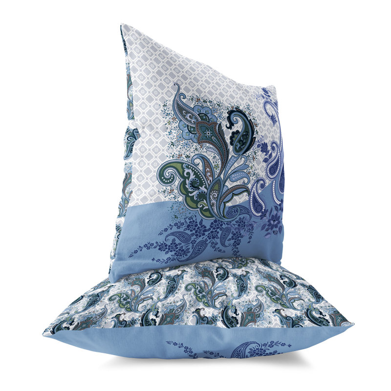 Coussin Sanskrit Waves, Bleu / Vert, H 18 po x l 18 po