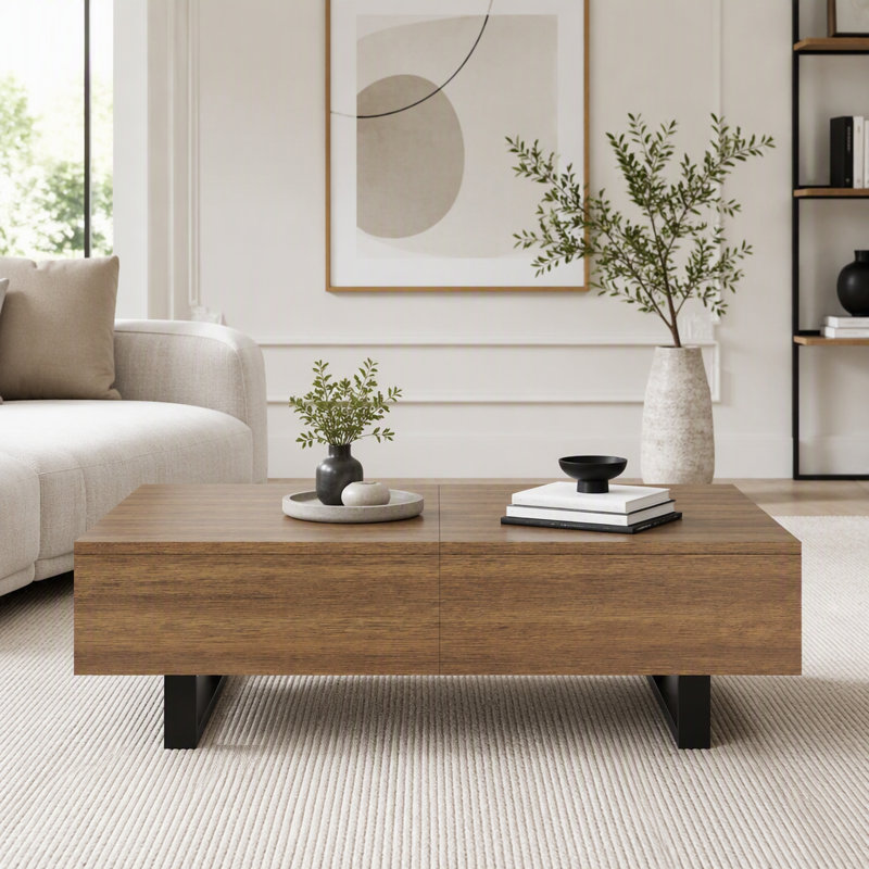 Table basse coulissante avec rangement dissimulé, Noyer