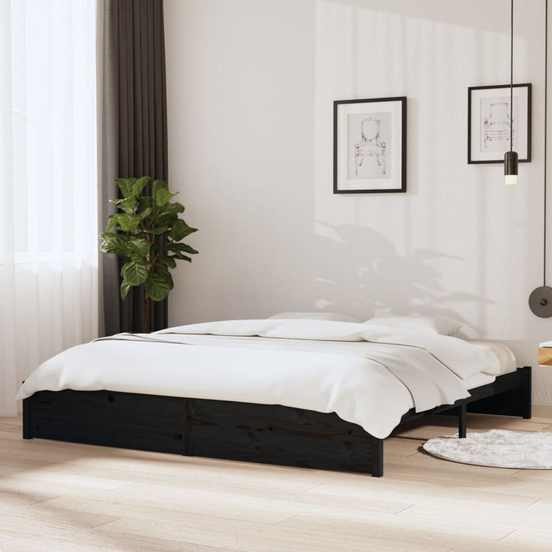 Bed Frame Solid Wood, black, Small Single (2'6')