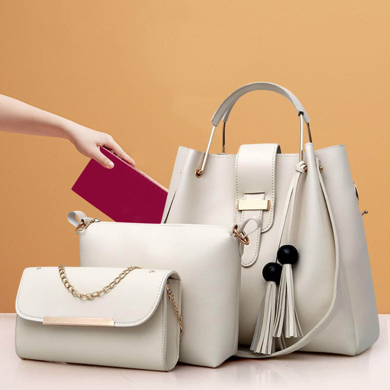 Sac à dos pour femme Sac à main et sac à main 3 pièces Sac à bandoulière, Beige