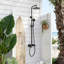 Douche d'extérieur à hauteur réglable murale contemporaine noire H 50 po avec douchette à main et douchette de lavage des pieds Contemporary