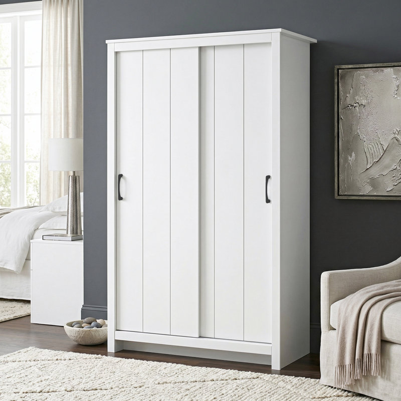 Limestone 2-Door Sliding Door Wardrobe, White