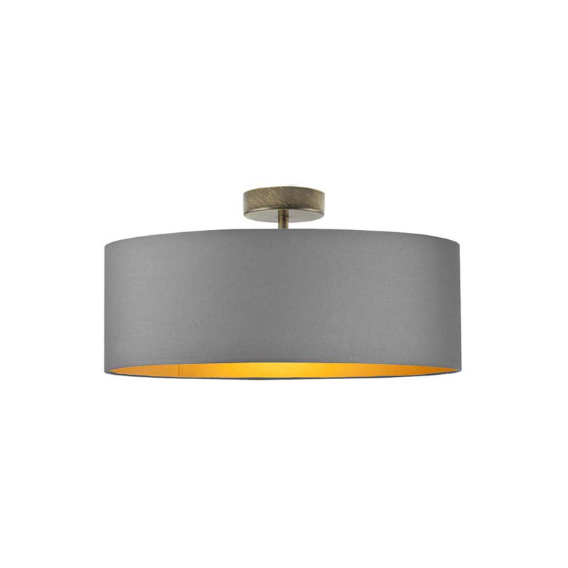 Sunburg Fabric Semi Flush Mount, Gold, Grey, 30cm H x 40cm W x 40cm D