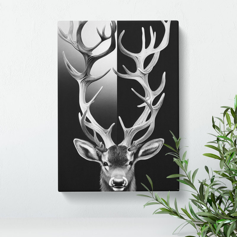 Monochrome Stag No.2 - Wrapped Canvas, 50cm H x 35cm W x 3cm D