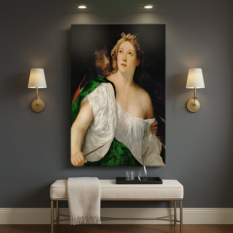 Lucretia et son mari, Lucius Tarquinius Collatinus, toile tendue par Titian, 32 x 48