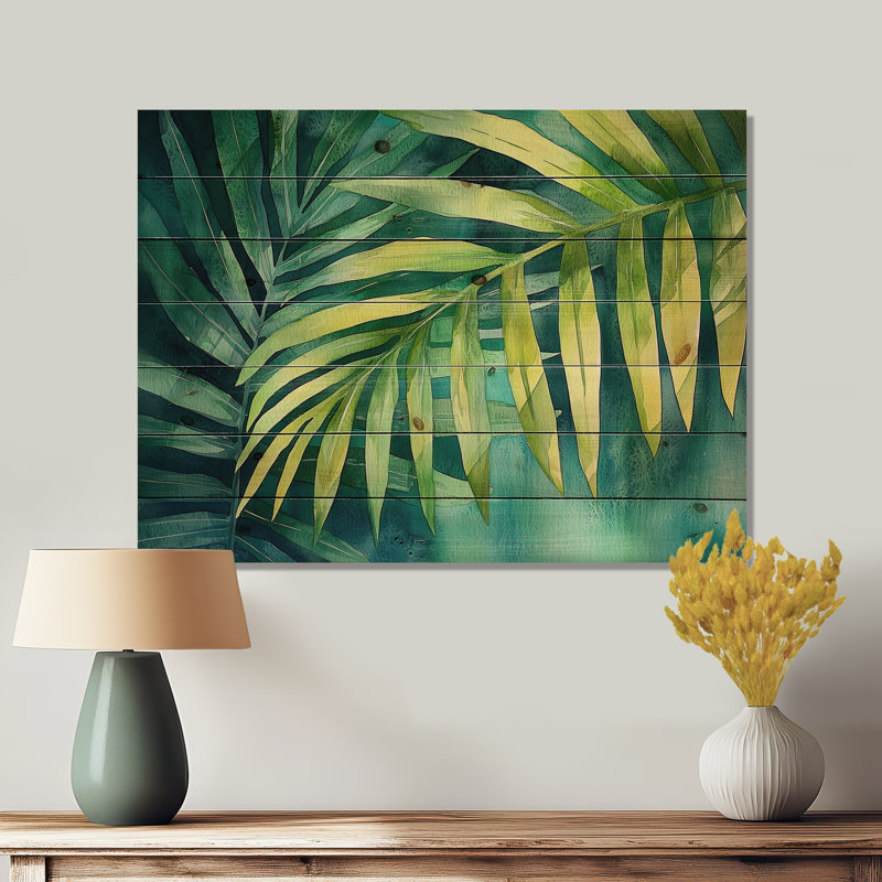 Green Green Safari Palms I - Décoration murale en bois de palmiers et palmiers - sur bois de pin naturel, H 30 po x l 40 po