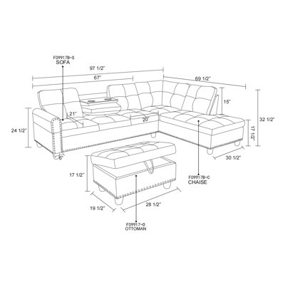Ensemble de canapé modulaire 3 pièces Amaranth
