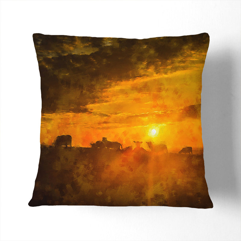 Flock Sheep and Sunset Scatter Cushion, 55cm H x 55cm W x 20cm D