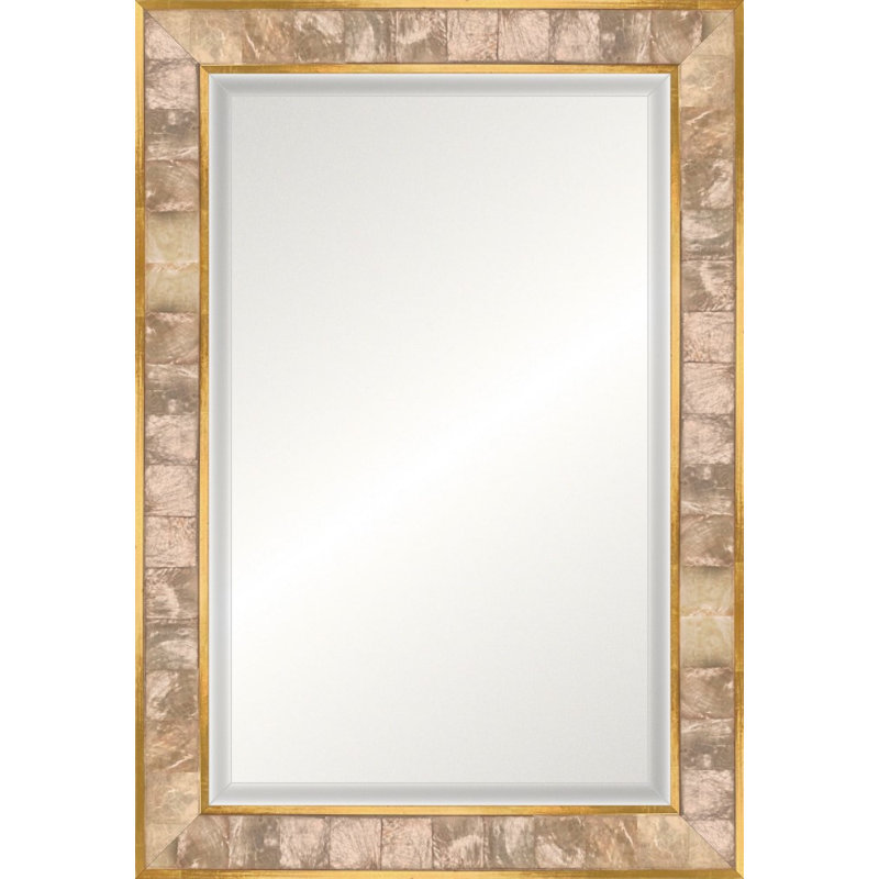 Capiz Shell Vanity Mirror, Rectangle 20" x 14", Beveled, Capiz Shell with Gold