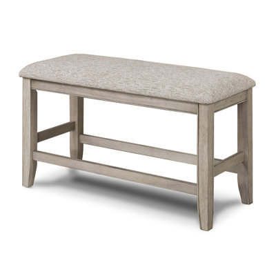 Style Bench With Upholstered Grey Seat And Footrest, Strong Wooden Frame For Dining Area Tan/Beige Gray Counter Height Cushion Solid Wood Room