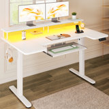 Standing Desk With Large Monitor Shelf,u Shaped Electric Standing Desk With Built-in Power Outlets, Gaming Desk With Led Light, Home Office Desk With Keyboard Tray,writing Desk With Versatile Hook