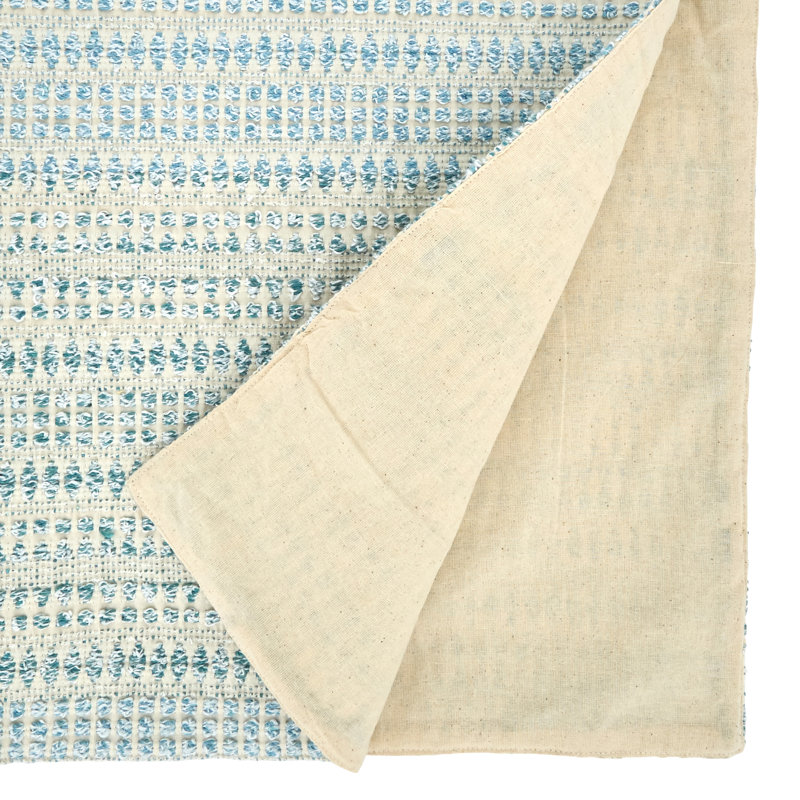 Aqua Woven Line Cotton-Polyester Table Runner