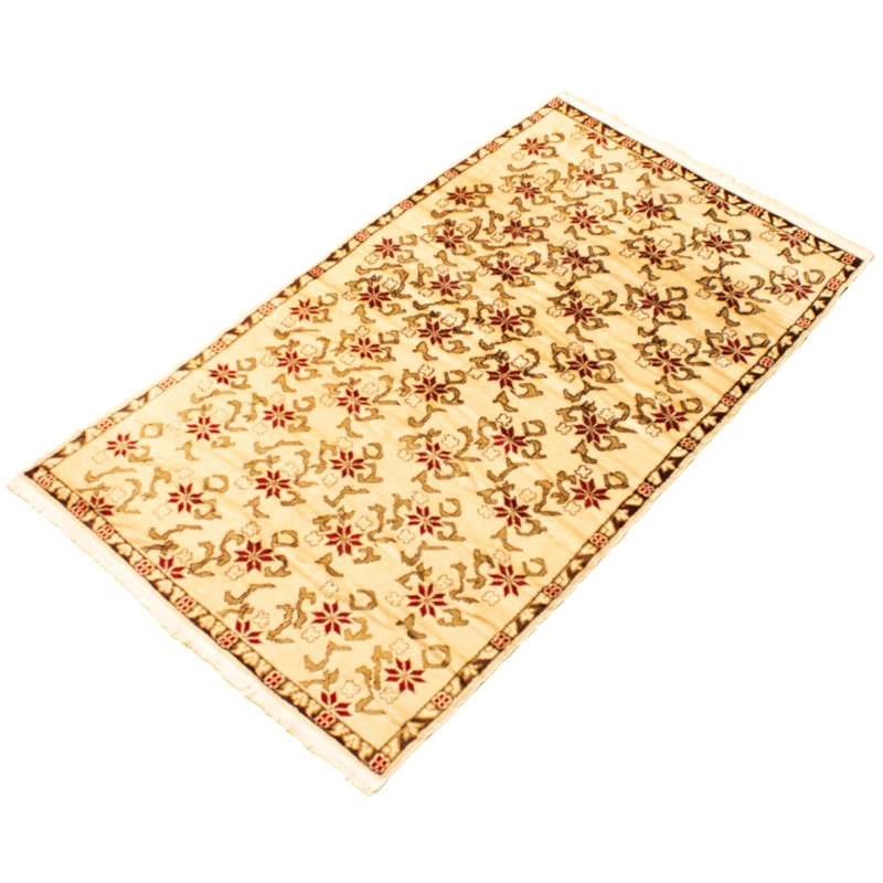 Tapis unique en laine noué à la main style années 1990 de 4 pi 5 po x 7 pi 11 po Foeke