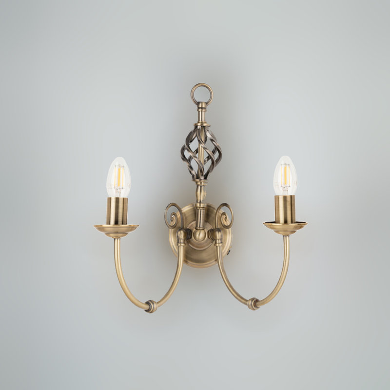 Garden 2-Light Dimmable Antique Brass Candle Candelabra Style Wall Light