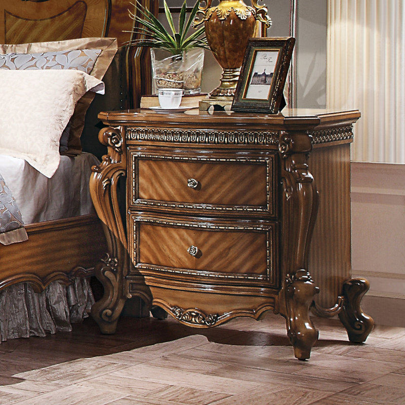 2 Drawer Transitional Style Nightstand, Honey Oak/Honey Oak