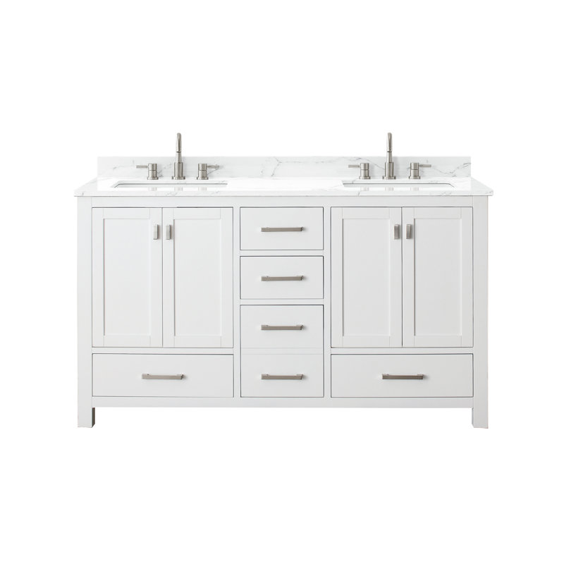 Modero 60" Double Bathroom Vanity with Top, White, Cala White Marble