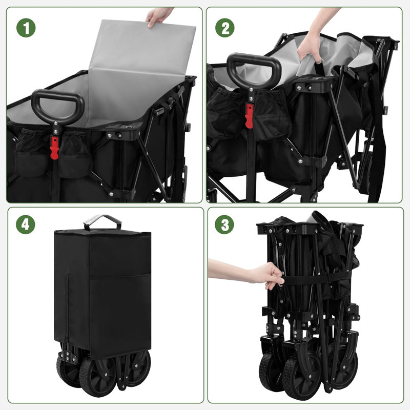 Cheswick Metal Oxford Fabric Garden Carts, Black/Grey, 95cm H x 46cm W x 88cm D