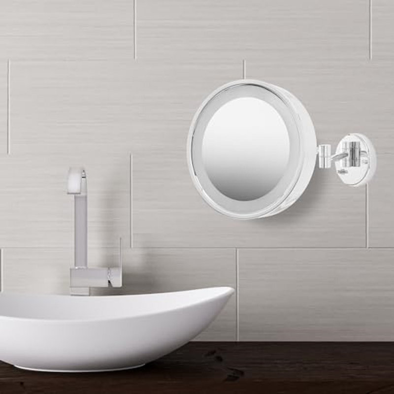 Jerdon 9.75" Lighted Wall Mount Magnified Makeup Mirror, Plug In