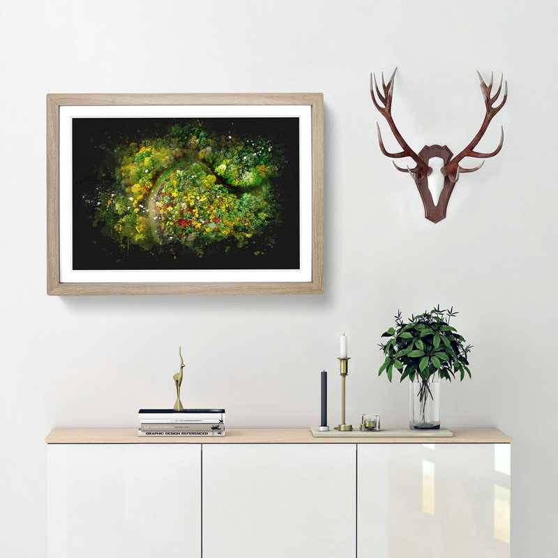 Road Through The Forest - Picture Frame Graphic Art, 45cm H x 63cm W x 2cm D, Oak Framed