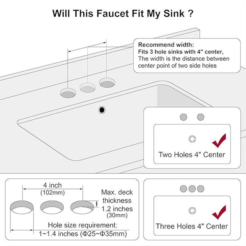 Derengge Two Handle Bathroom Faucet Bathroom Sink Faucet 3 Hole with Pop up Drain Assembly, Classic 4 Inch Centerset Lavatory Faucet with 360° Swivel Spout,F-0048-MT
