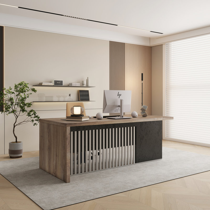 Bureau de direction 70,8 pouces Contermporary, bureau d'écriture pour bureau personnel, poste de travail 70,8 pouces en acier inoxydable, structure robuste, bureau épais de 1,97 po (côté droit)