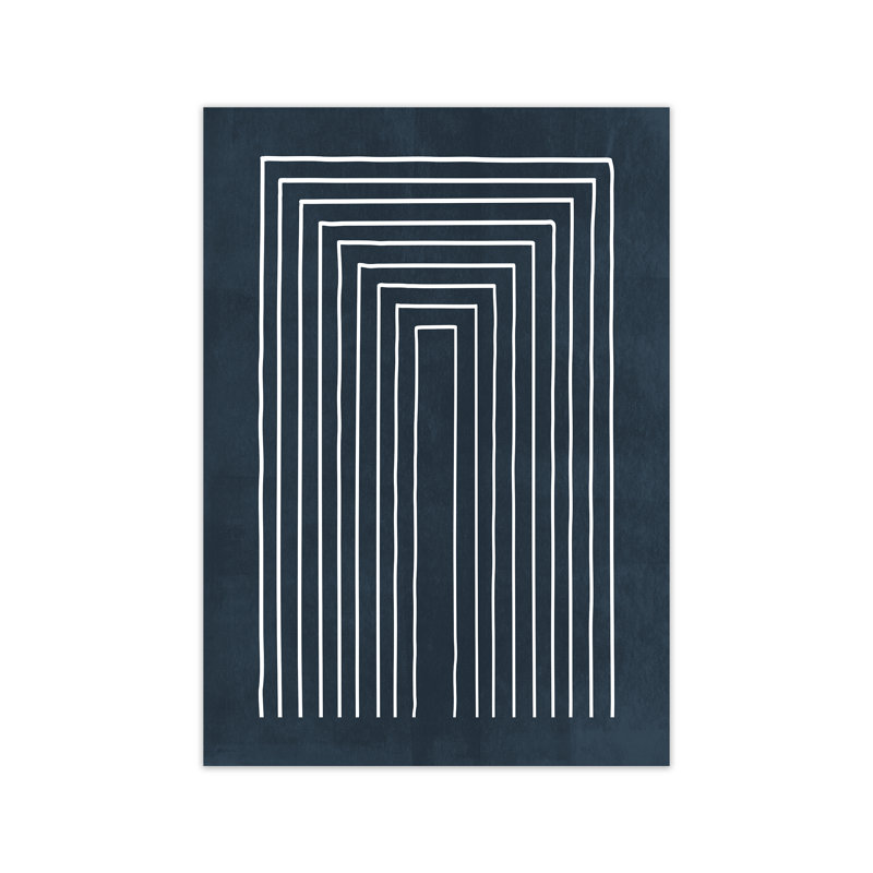 Lino Style Blue Geometric Lines - Print, 84cm H x 59cm W x 1cm D, No Frame