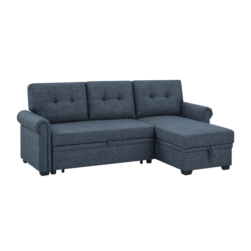 86'' Upholstered Reclining Sleeper Sofa, Blue