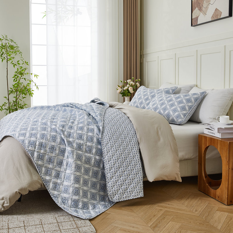 Ensemble de courtepointe à imprimé floral Patina Vie Maison, Double/Grand, Cour Bowden - bleu