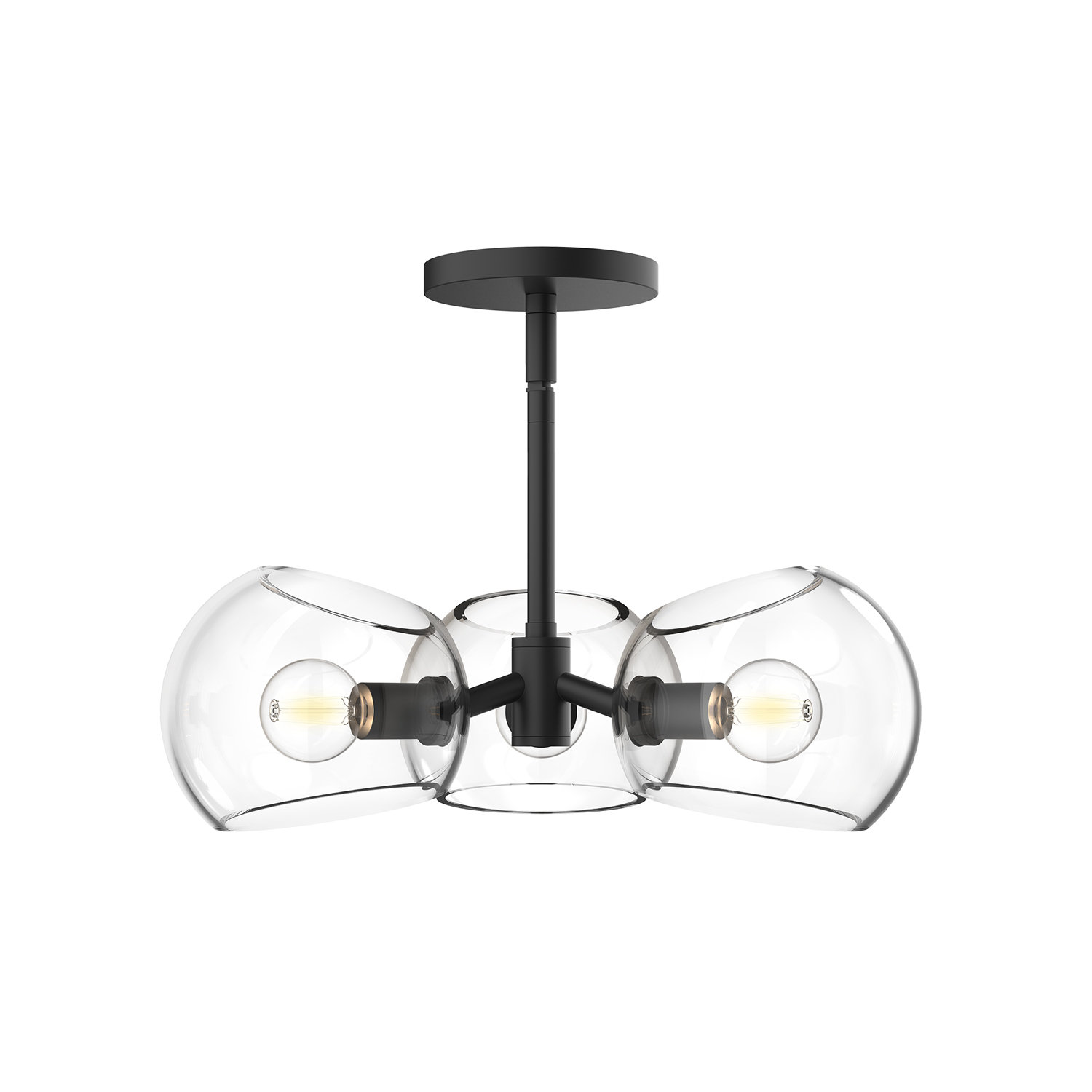 Willow 3 Light Glass Pendant, Matte Black, Clear