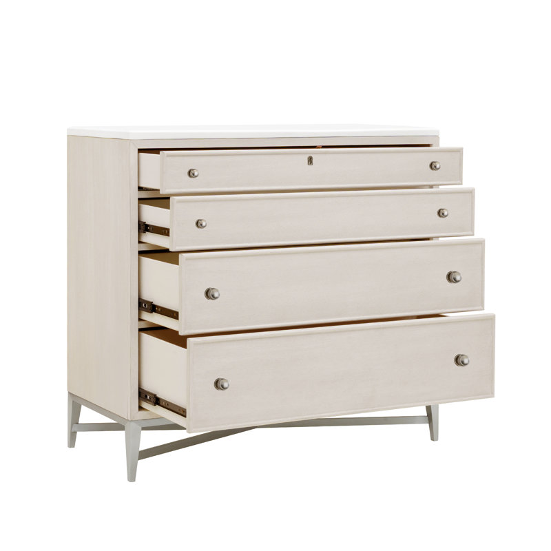 Ashby Place Beige and White 4-Drawer Bachelor's Chest with Marble Top