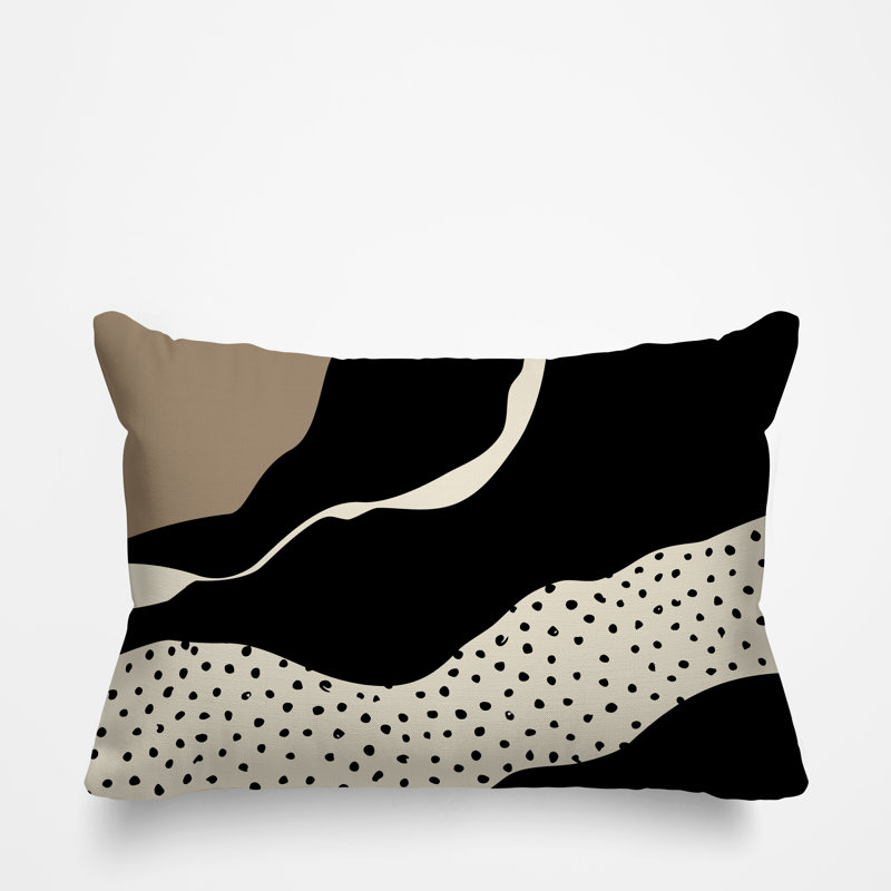 Coussin décoratif intérieur / extérieur en polyester filé Willow, Noir / blanc cassé / beige
