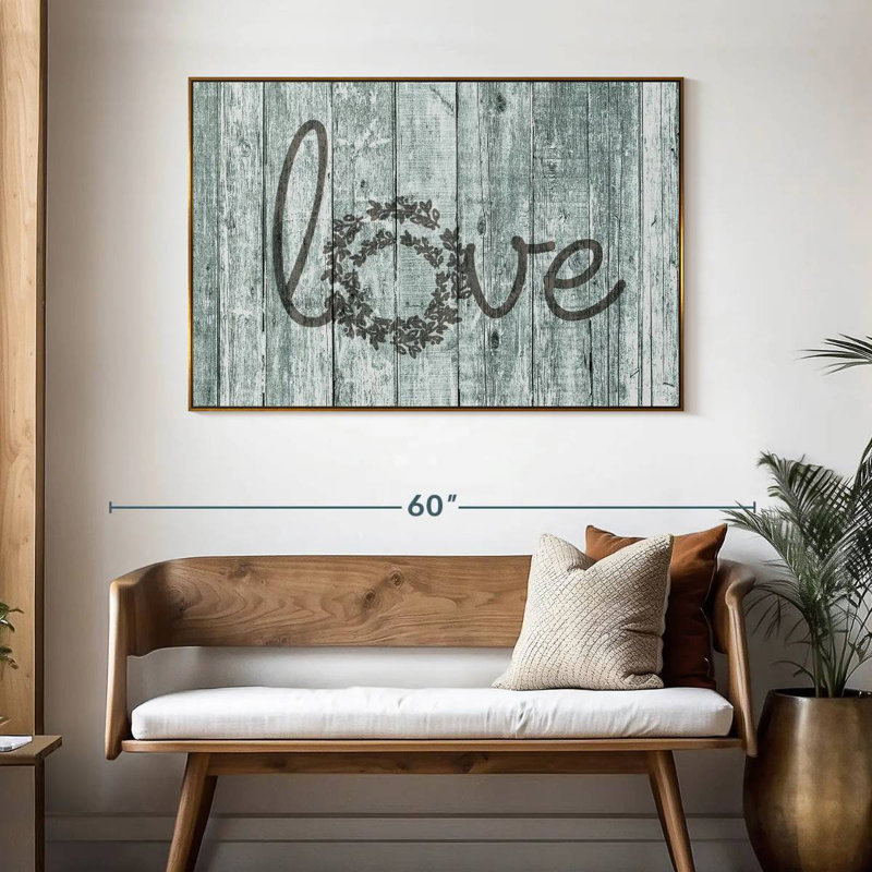 Amour en bois, typographie, 46 po x 31 po, Cadre flottant doré