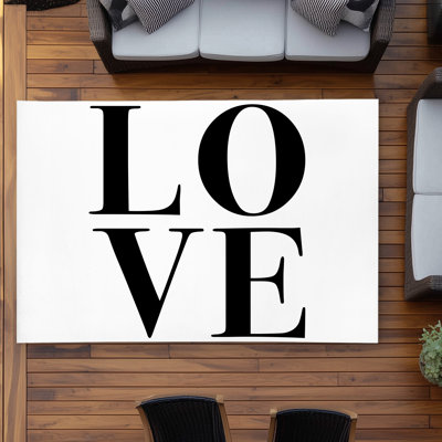 Love Black & White Outdoor Area Rug | Home Decor Essentials