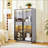 Freestanding Glass Door Display Cabinet With LED Lighting,Internal 2 Drawers And Adjustable Shelves