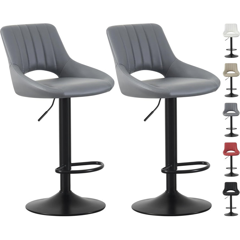 Swivel Upholstered Adjustable Height Counter Stool with Metal Frame, Grey