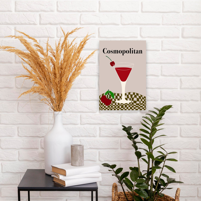 Art mural cosmopolite, cocktail, chic, classique, rétro, cerise, H 18 po x l 12 po