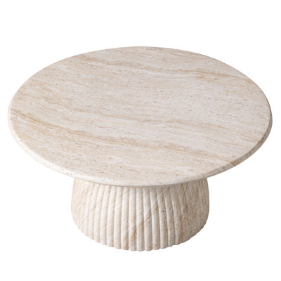  Quarry Coffee Table, Round Fiberstone Center Table with Fluted Pedestal Base, Modern Cocktail Table for Living Room, Smooth Circular Tabletop with Felt Floor Protectors, No Assembly Required
