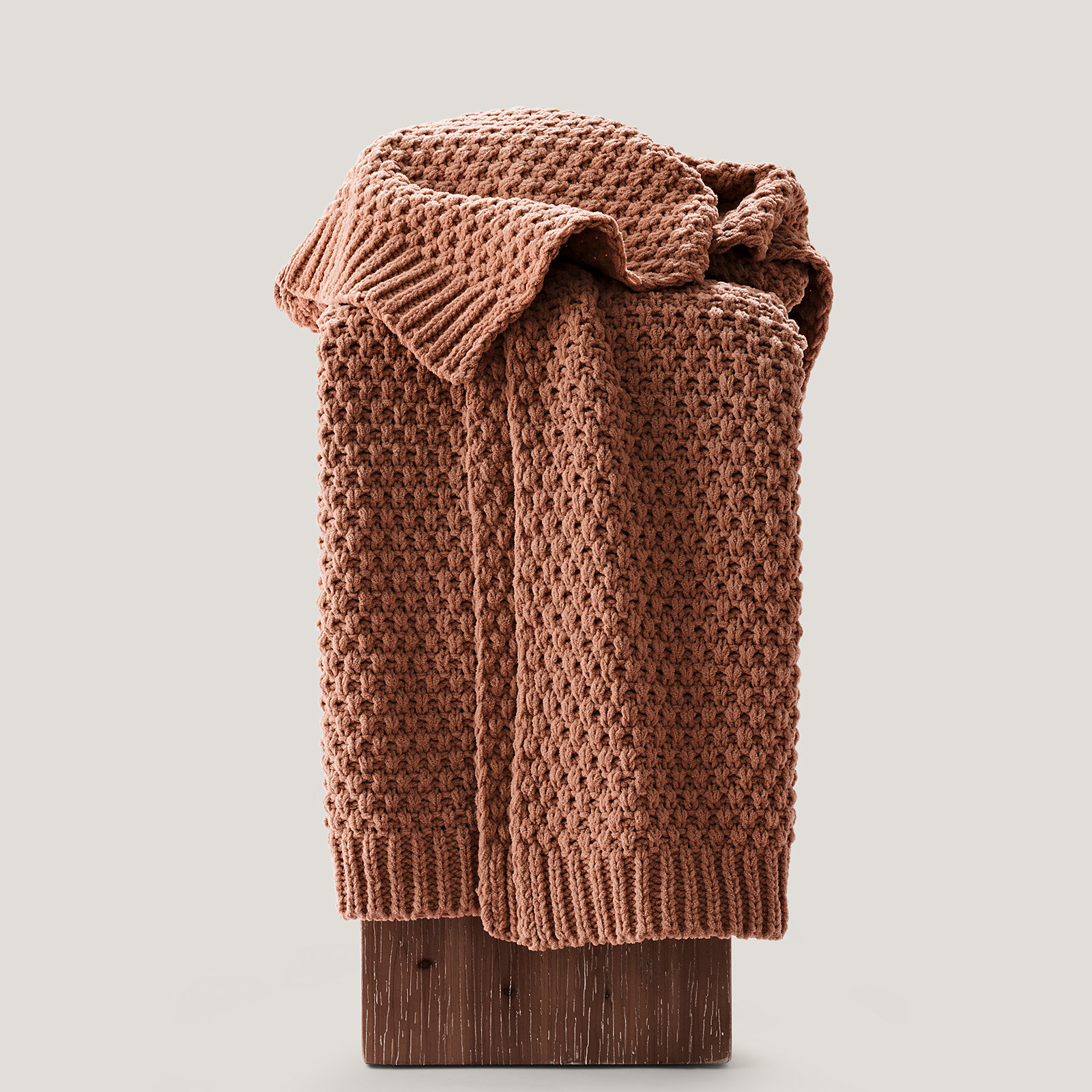 Chunky Chenille Knit Throw Blanket, 80" L x 60" W, Terracotta Clay
