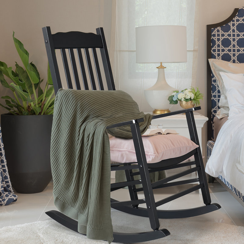 Chaise berçante transitionnelle noire classique - Tissu durable et finition en bois naturel pour les espaces extérieurs