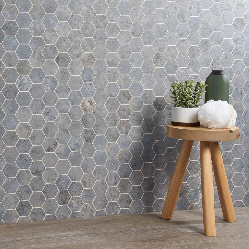 Portrait 2" Hex Matte Porcelain Mosaic, Ocean Blue