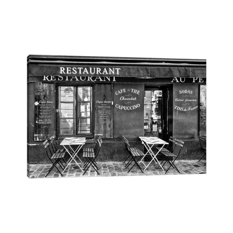 Black Montmartre Series - Café Restaurant - Wrapped Canvas Print, 66.04 cm H x 45.72 cm W x 3.175 cm D