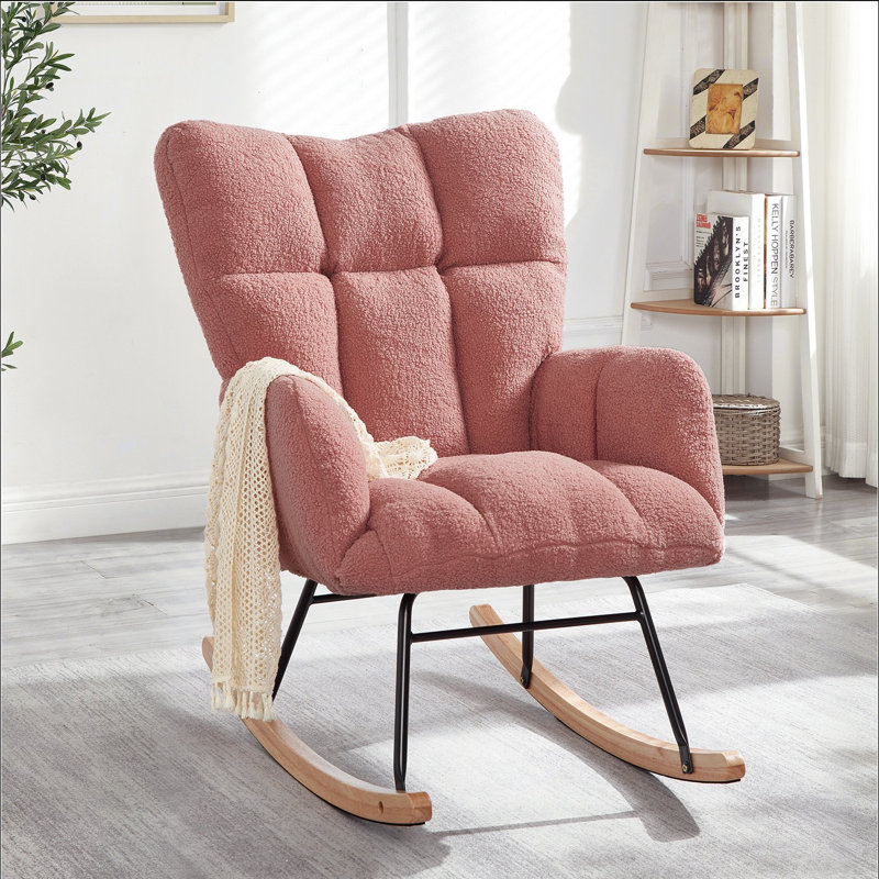 Fauteuil berçant et oscillant rembourré avec tissu, Pink, Pink