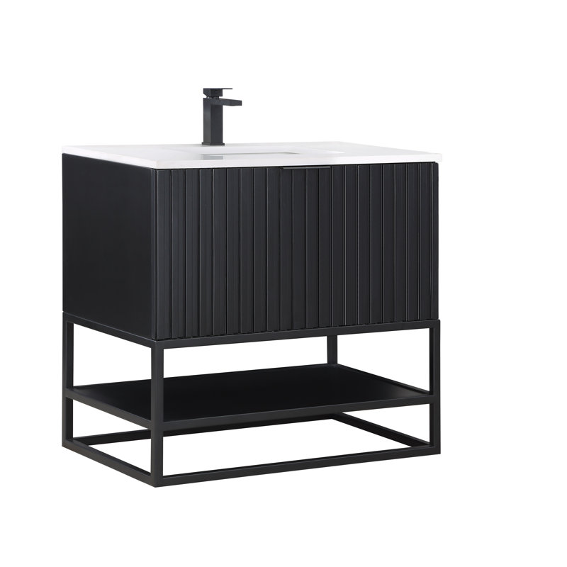 Terra 36'' Single Bathroom Vanity with Top, Midnight Black, Matte Black, Calacatta Quartz/Widespread Faucet Mount