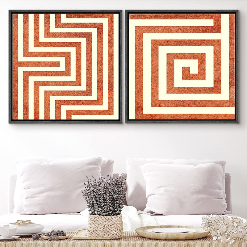 Geometric Line Framed On Canvas 2 Pieces Print, Black Framed, 16" H x 32" W x 1.5" D